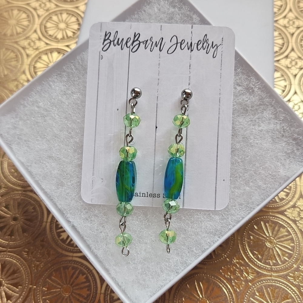Handmade Glass Bead Earrings - Stainless Steel